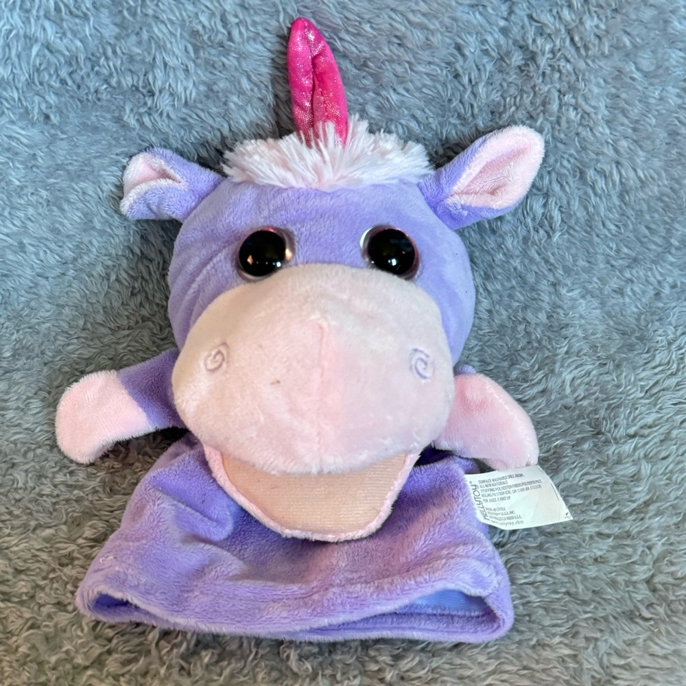 Kellytoy Unicorn Hand Puppet Plush Purple Pink Glitter Horn Stuffed Animal Toy